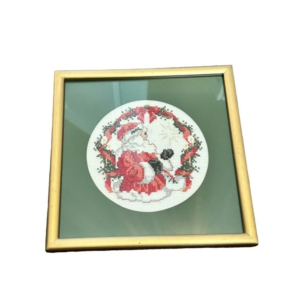 Christmas Santa Cross Stitch Handmade In The Philippines Framed Art 8x8